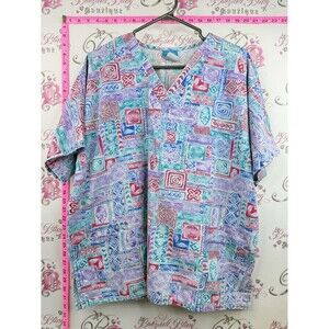 Scrub hq scrub top tiki vintage shells  V-Neck Patterned pockets Multicolor